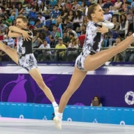 Выступление смешанных пар по спортивной аэробике на Европейских играх Выступление смешанных пар по спортивной аэробике на Европейских играх